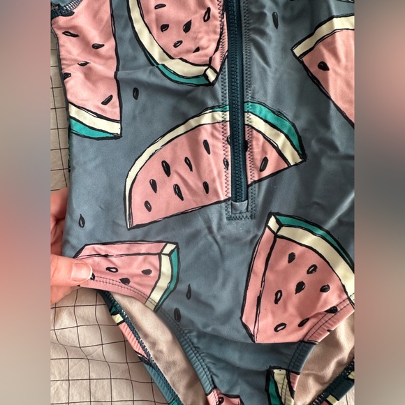 Tea Collection Kids One-Piece Swimsuit in Blue and Pink Watermelon Print 6 - Picture 3 of 5